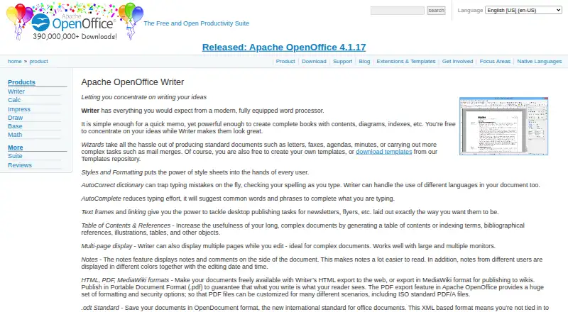 Apache OpenOffice Writer's own site