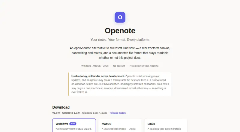 Openote's own site