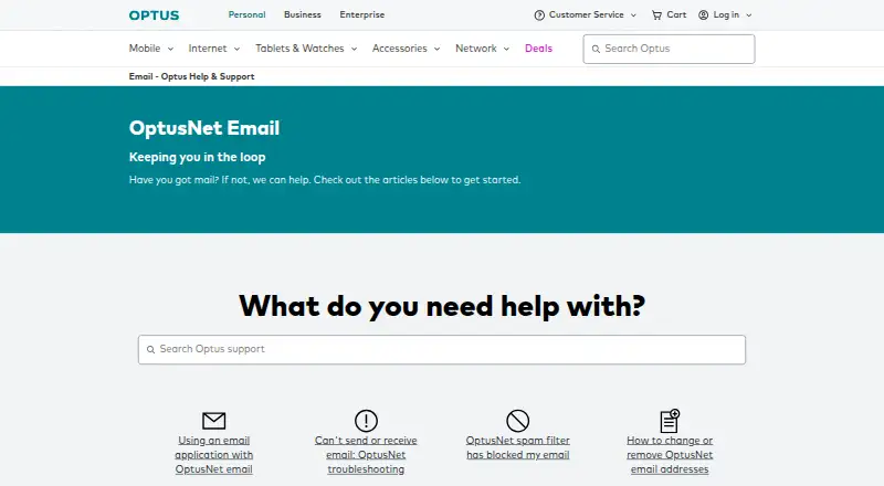 OptusNet Email's own site