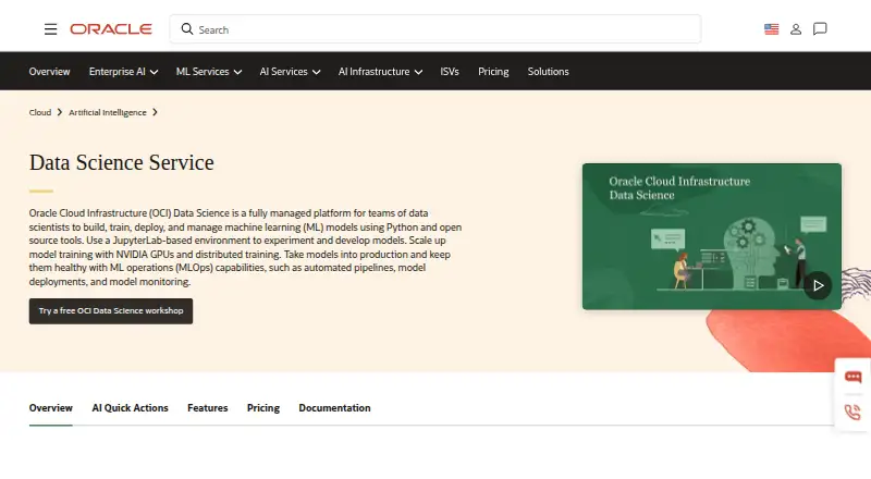 Oracle Cloud Infrastructure Data Science's own site