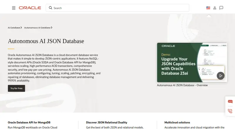 Oracle Autonomous AI JSON Database's own site