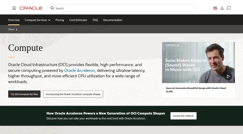Oracle Cloud Compute's own site