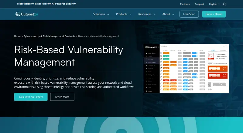 Outpost24 Risk-Based Vulnerability Management's own site