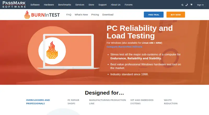 BurnInTest's own site