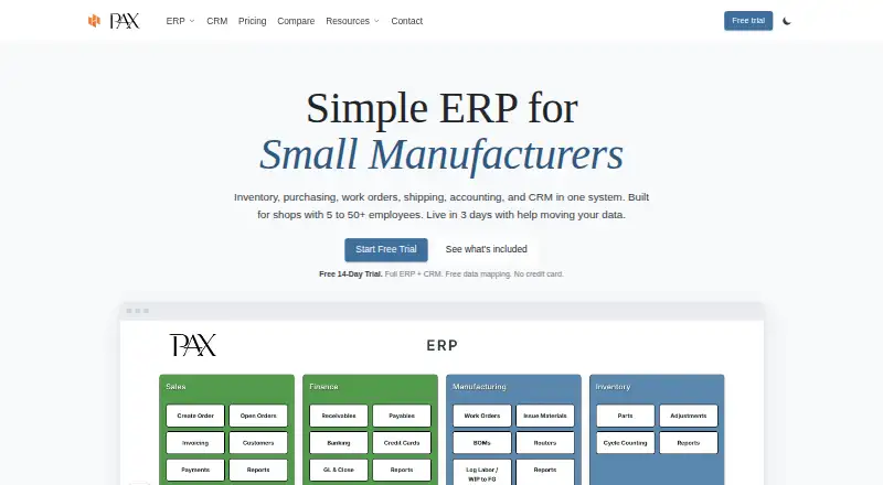 PAX ERP's own site