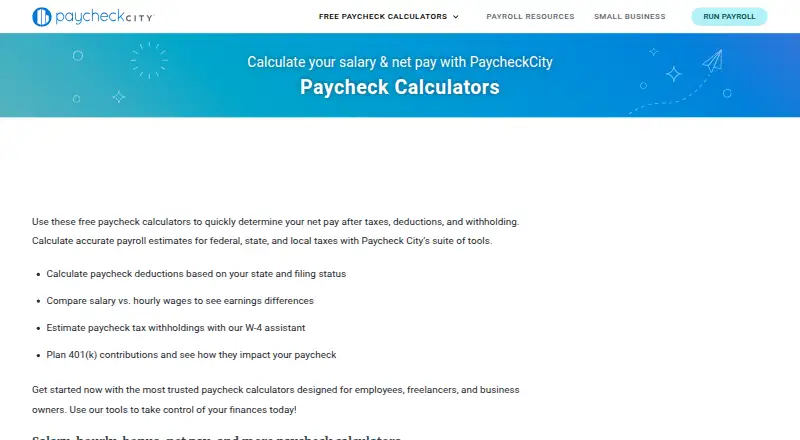 PaycheckCity Paycheck Calculators's own site