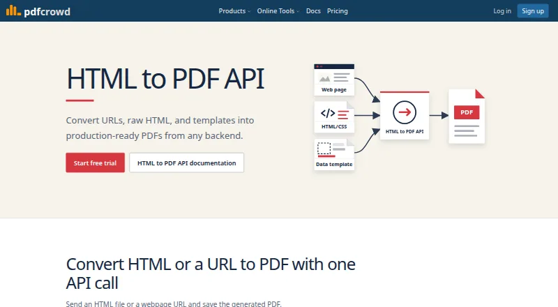 PDFCrowd HTML to PDF API's own site