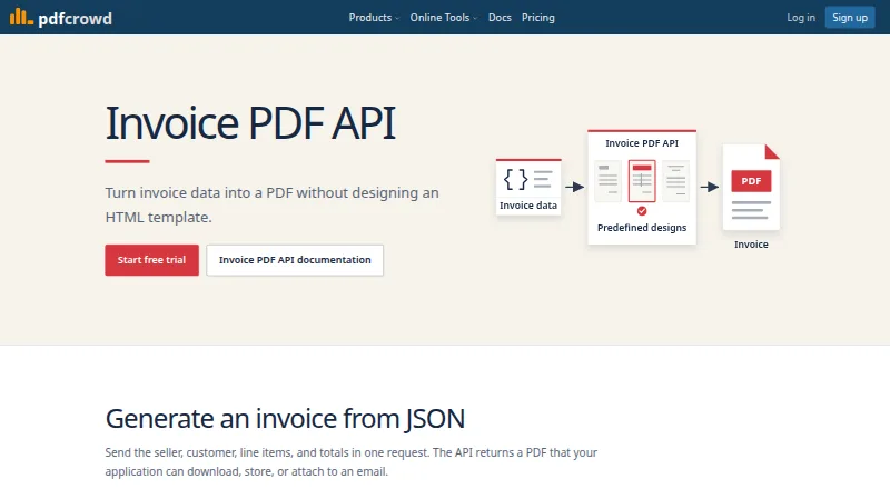 PDFCrowd Invoice PDF API's own site