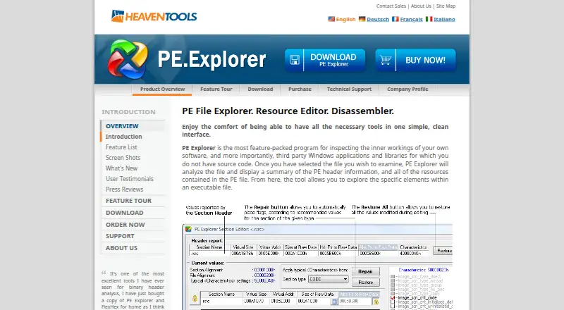 PE Explorer's own site