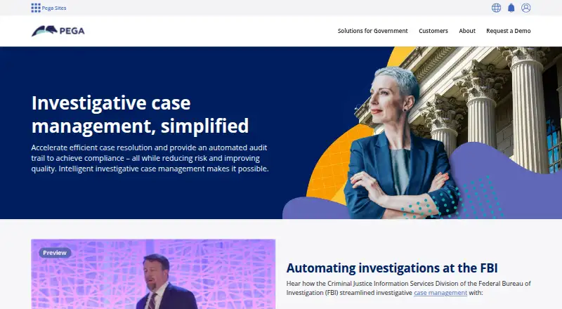 The Pega Investigative Case Management homepage