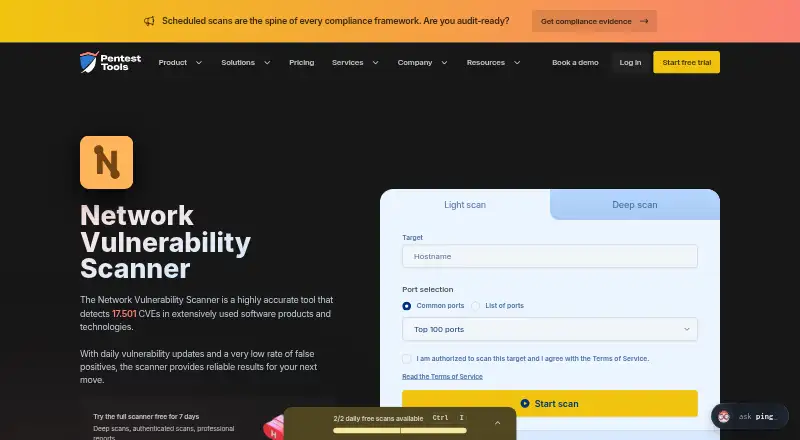 Pentest-Tools Network Vulnerability Scanner's own site