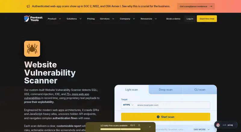 Pentest-Tools Website Scanner's own site