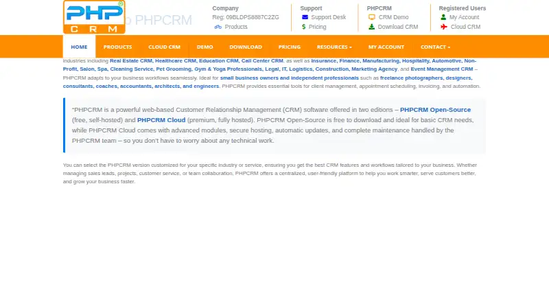 PHPCRM's own site