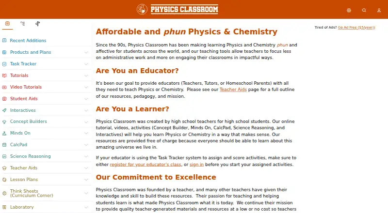 Physics Classroom Physics Interactives's own site