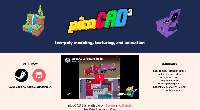 picoCAD 2's own site