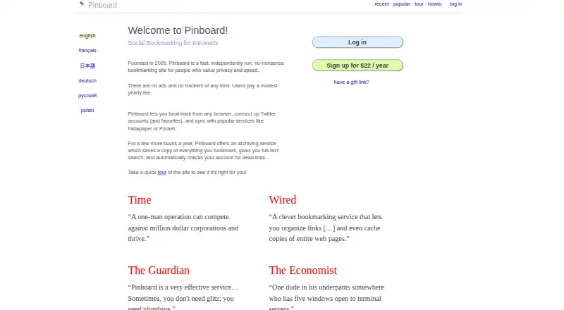 Pinboard's own site