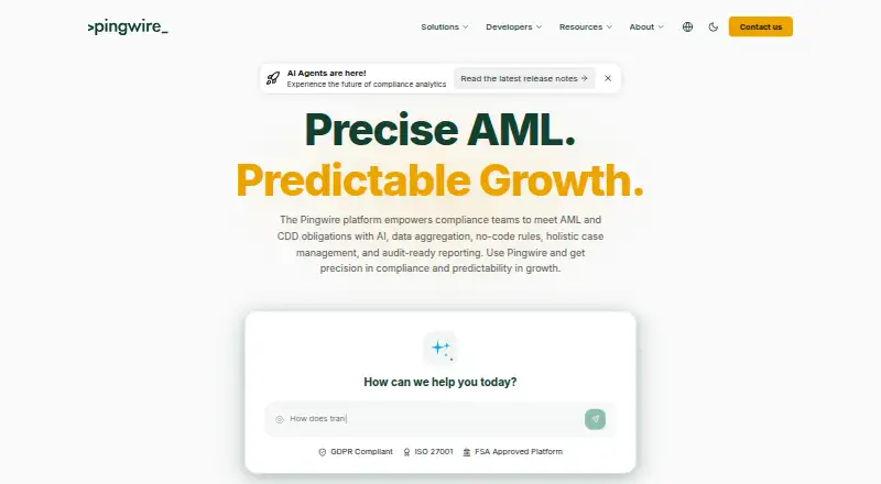 Pingwire AML Platform's own site