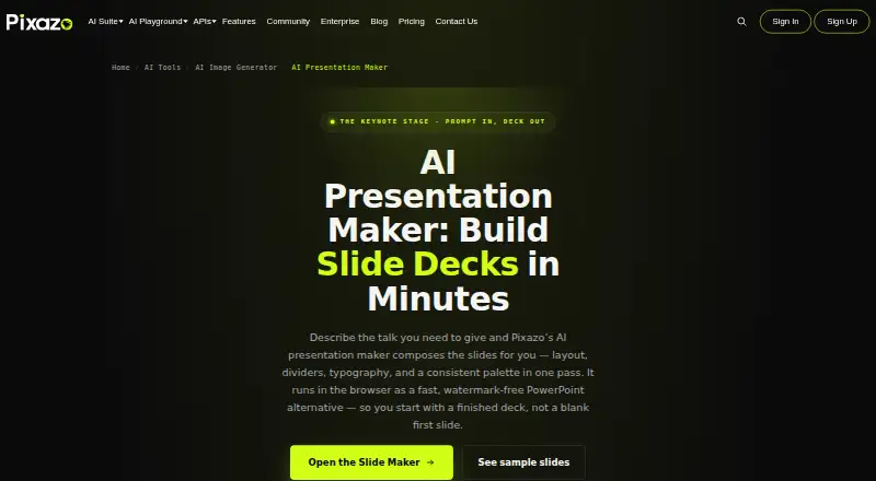 Pixazo AI Presentation Maker's own site