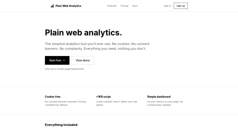 Plain Web Analytics's own site