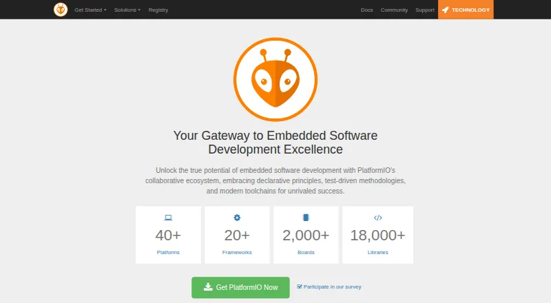 The PlatformIO IDE homepage