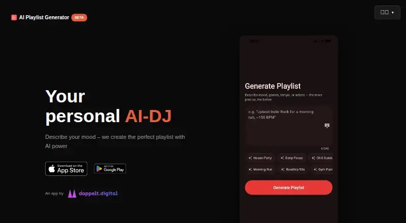 The AI Playlist Generator homepage