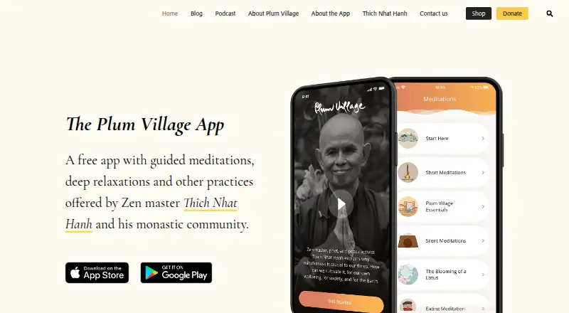 Plum Village App's own site