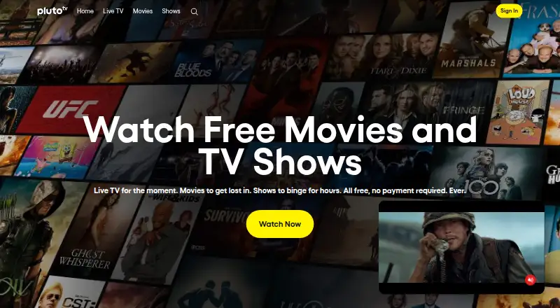 Pluto TV's own site