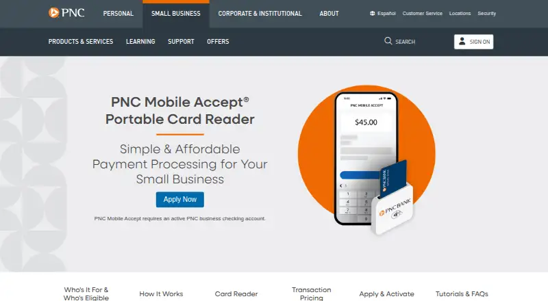 PNC Mobile Accept's own site