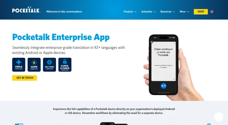 Pocketalk Enterprise App's own site