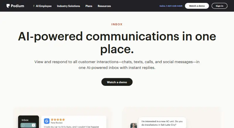 Podium Inbox's own site