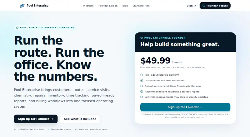 Pool Enterprise's own site