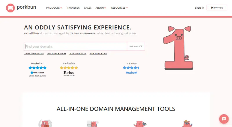 Porkbun's own site