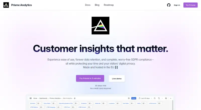 Prisme Analytics's own site