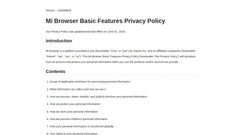 Mi Browser's own site