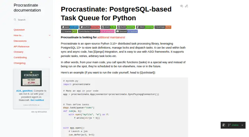 Procrastinate's own site