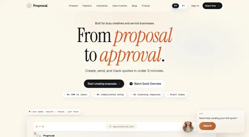 Proproval's own site