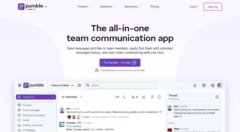 The Pumble homepage