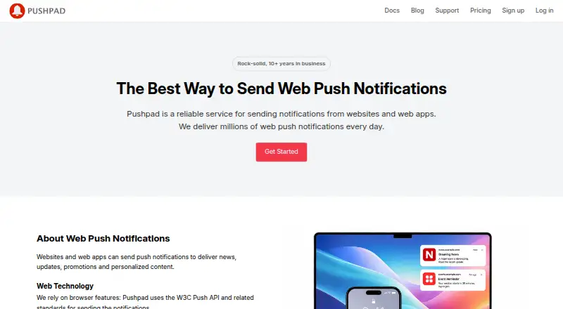 Pushpad's own site