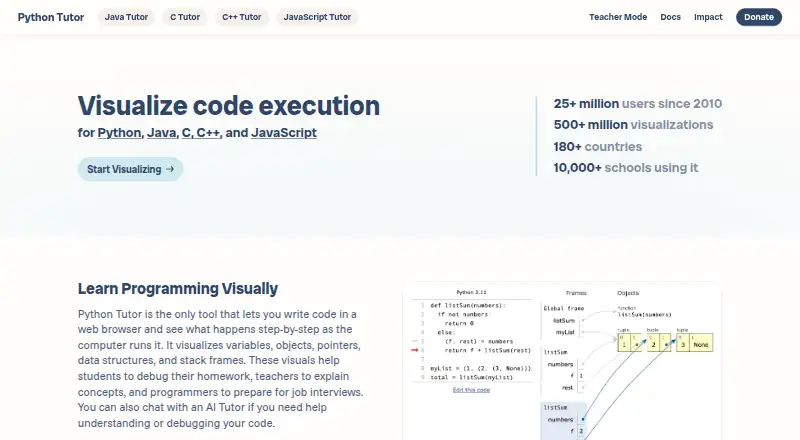 Python Tutor's own site