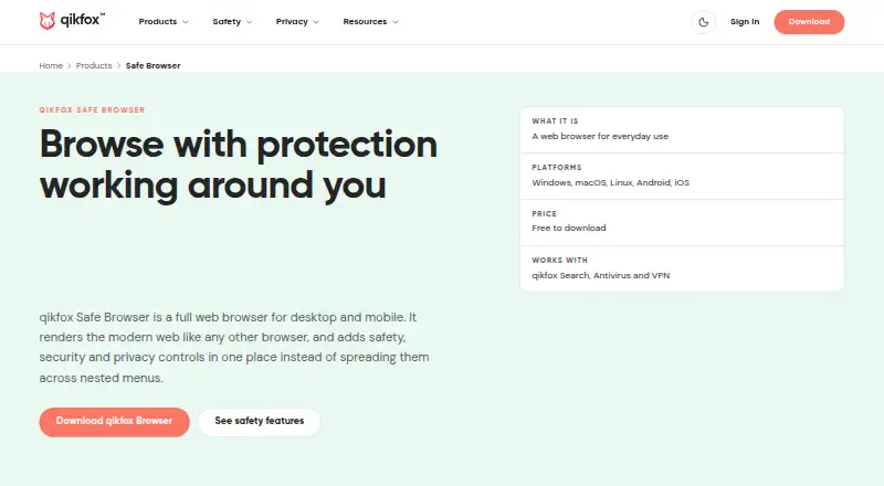 qikfox Safe Browser's own site