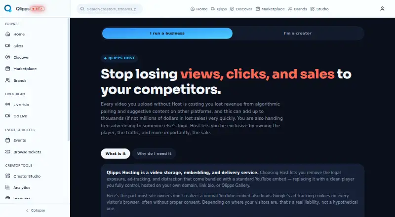 Qlipps Host's own site