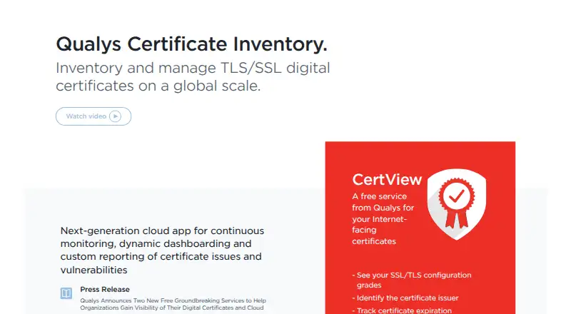 Qualys Certificate Inventory's own site