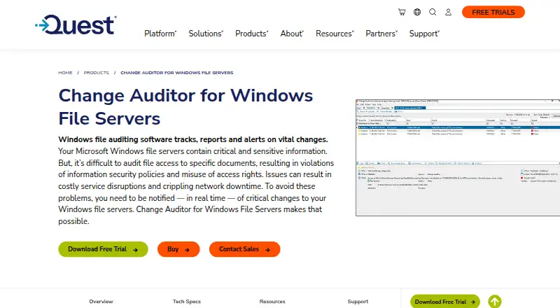 Quest Change Auditor for Windows File Servers's own site