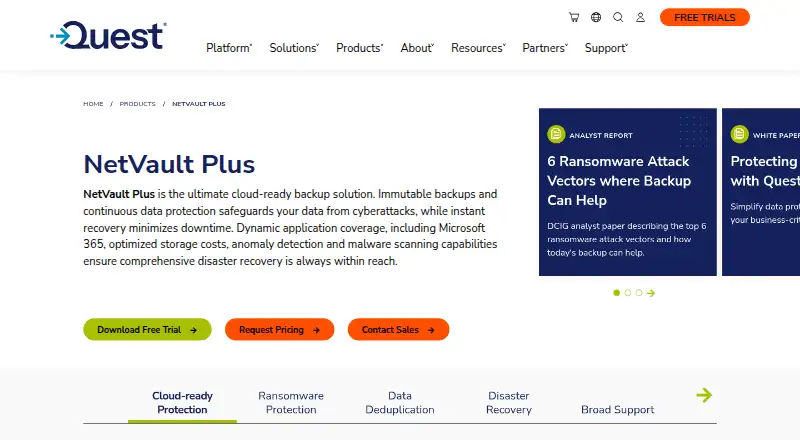 Quest NetVault Plus's own site