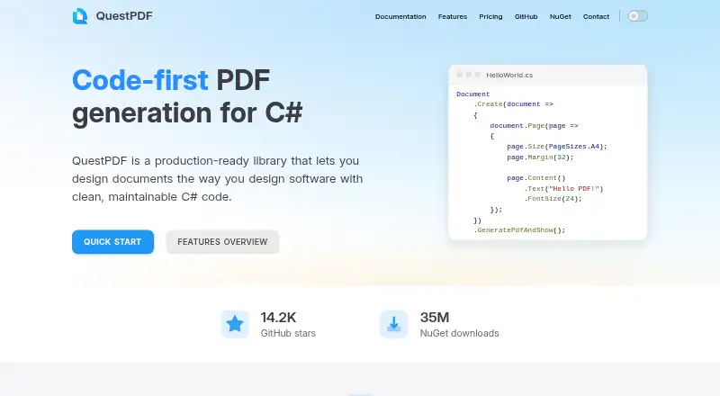 QuestPDF's own site