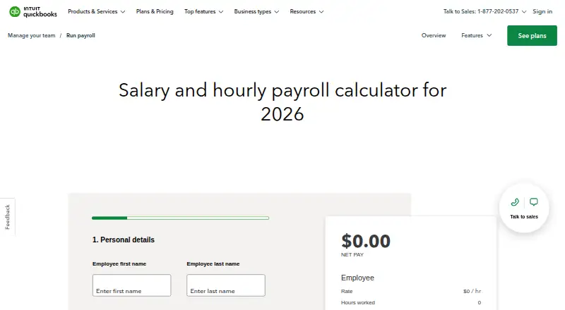 QuickBooks Paycheck Calculator's own site