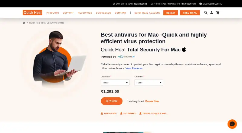 Quick Heal Total Security for Mac's own site