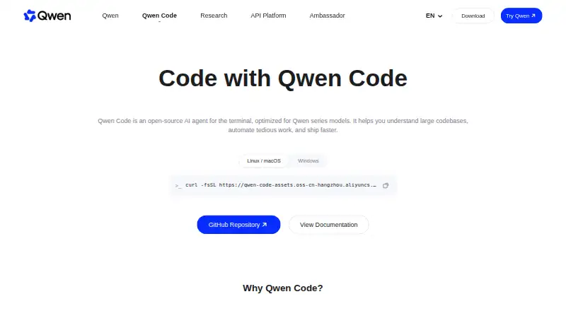 Qwen Code's own site