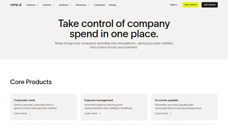 Ramp Expense Management's own site