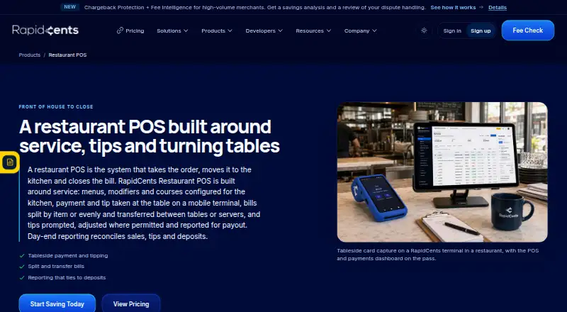 RapidCents Restaurant POS's own site